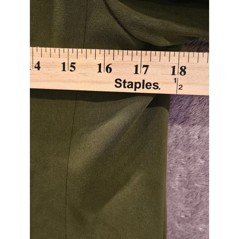Retro Military Green Silky Long Line Blazer Roll Tab Sleeve Women XS Relaxed#450